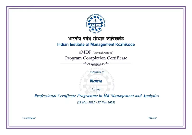 IIM Kozhikode Sample Degree Certificate